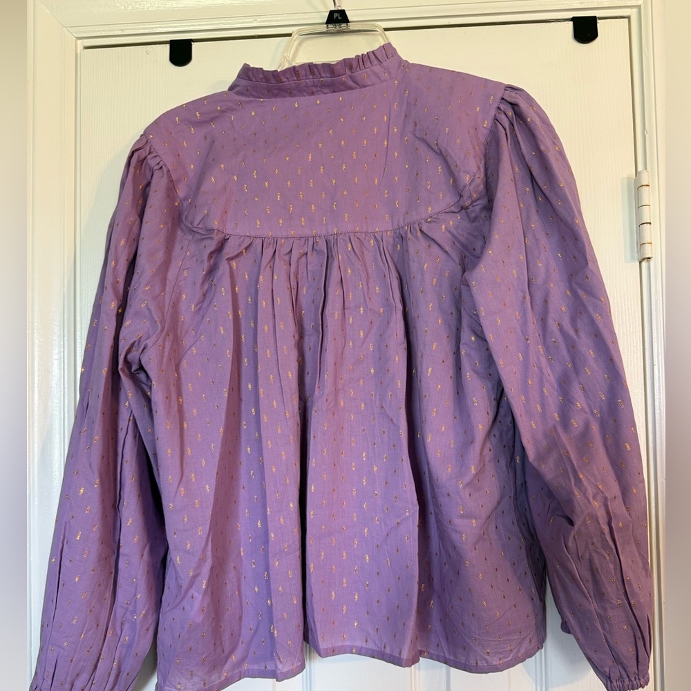 Emerson Fry India Collection Emmaline Lavender Gold Dot Blouse size large - Picture 6 of 9